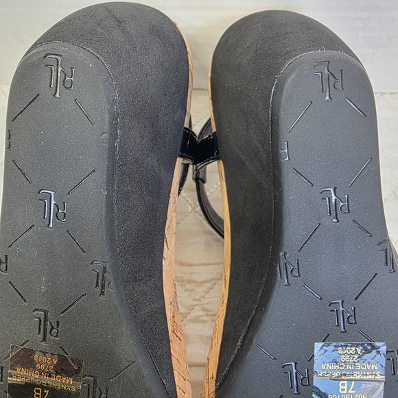 Lauren Ralph Lauren T Strap Sandals Womens 7B Wedge Rosalia Summer Cork - Picture 10 of 11